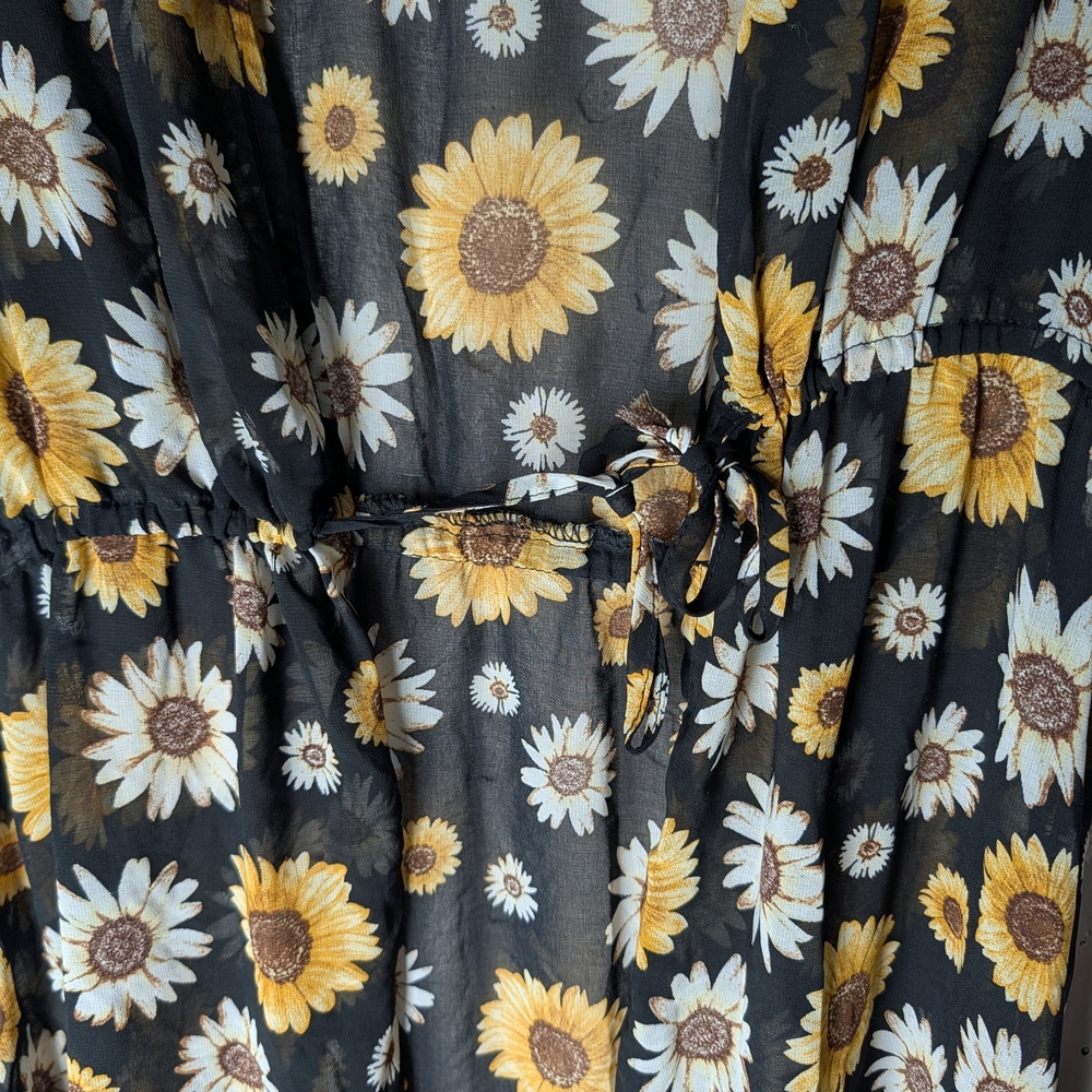 Sheer Sunflower Print Kimono/Beach Coverup | Festival | Vacation | Pool - Picture 3 of 7